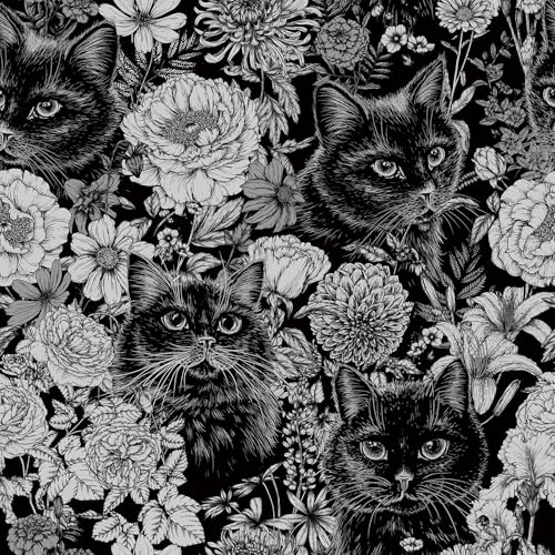 Livelynine Black Cat Wallpaper Peel & Stick 17.5x78.8