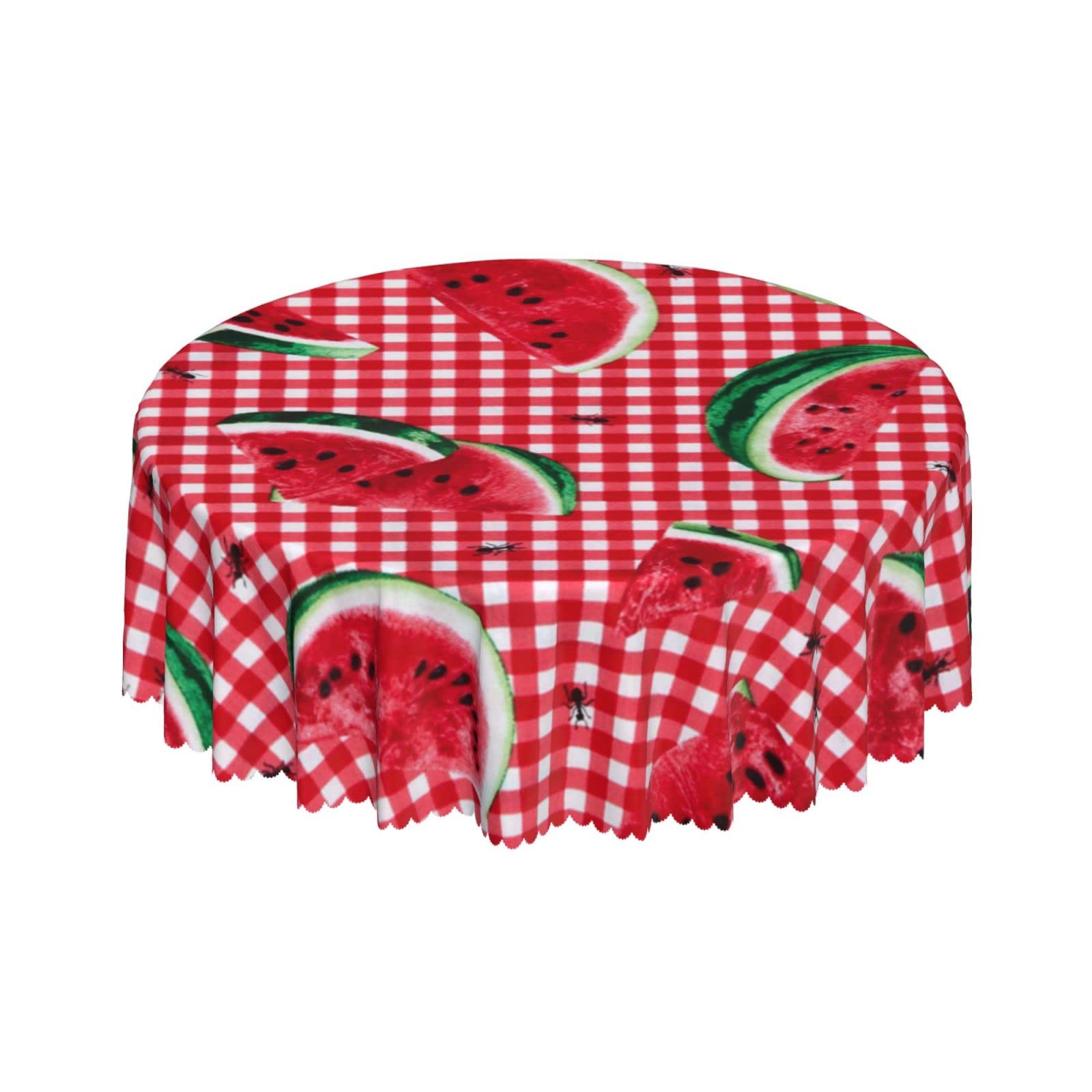 Lsjuee Watermelon Plaid Ant Red Round Tablecloth 60 Inch Printed Washable Tablecloth for Dining Party Holiday Fall Home Decorative