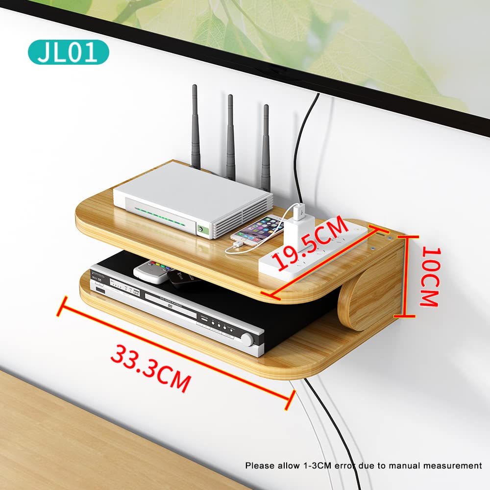 Hggzeg WiFi Router Aufbewahrungsbox Schwebende Regale TV Set-Top-Rack, Wandmontage mehrschichtige Kabel-Management Lagerregal für Wanddekoration (jl01,Kirschholz)