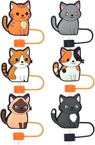 Fundas de popote de silicona para gatos compatibles con Stanley 20 de 30 y 40 onzas, tapas de popote para vaso Stanley de 40 onzas con asa, 6