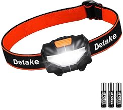 Detake LED Head Torch, Super Bright Lightweight LED Headlamp with 3 Lighting Modes, Battery Powered Waterproof LED Headlight for Camping, Running, Cycling, Fishing, Hiking, Reading, Outoor Sports