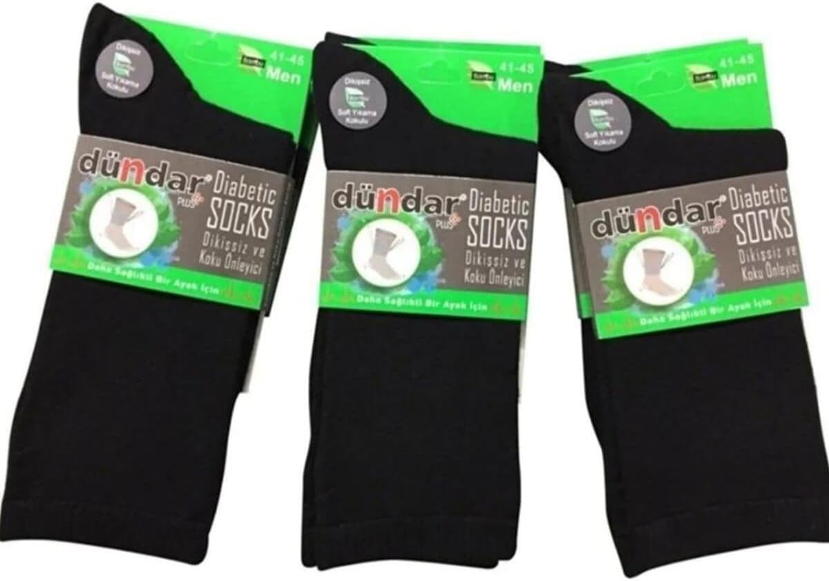 Men's Diabetic Socks 6-Pack Crew Length Seamless Toe Comfortable for Sensitive Feet Black Size 41-45 - Black, 41-45