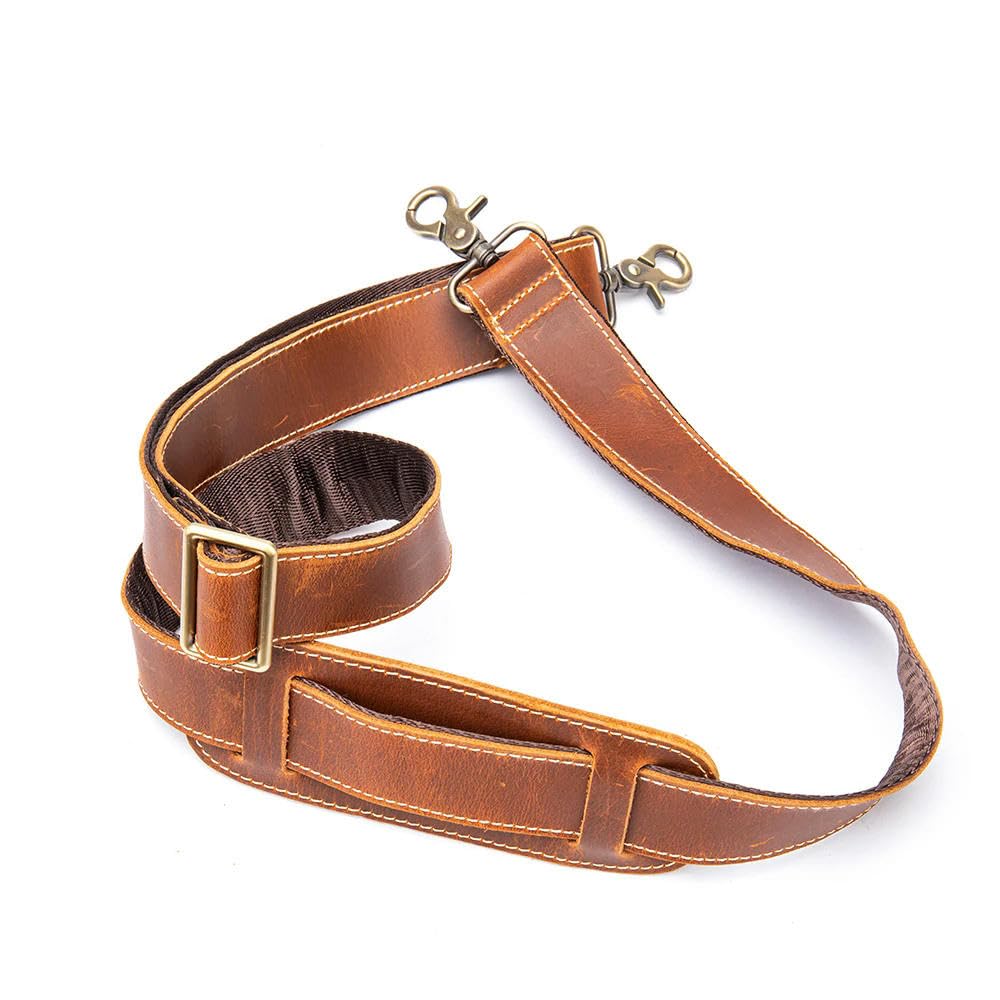 FZBANG Crazy Horse Leather Vintage Shoulder Straps Adjustable Men's Satchel Straps Metal Man Women's Satchel Straps