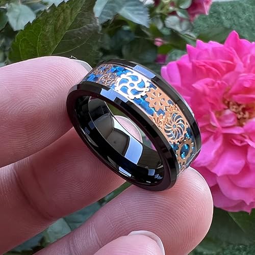 Miniatura 3 de Anillo de tungsteno de 6 mm y 8 mm color negro, plateado, rojo y azul para hombres y mujeres, anillos de matrimonio estilo Steampunk con engranes,