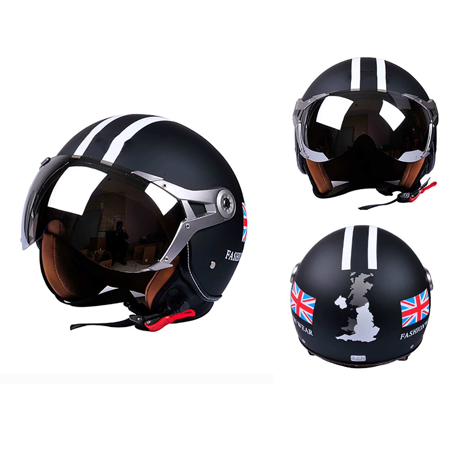 JATIBOSH Medio Casco Retro Tratamiento De Fortalecimiento, Antiarañazos Motocicleta Casco, Lentes Chapadas En Plata Clara De Primera Calidad Jet Ciclomotor Abierto Cascos, Certificación ECE