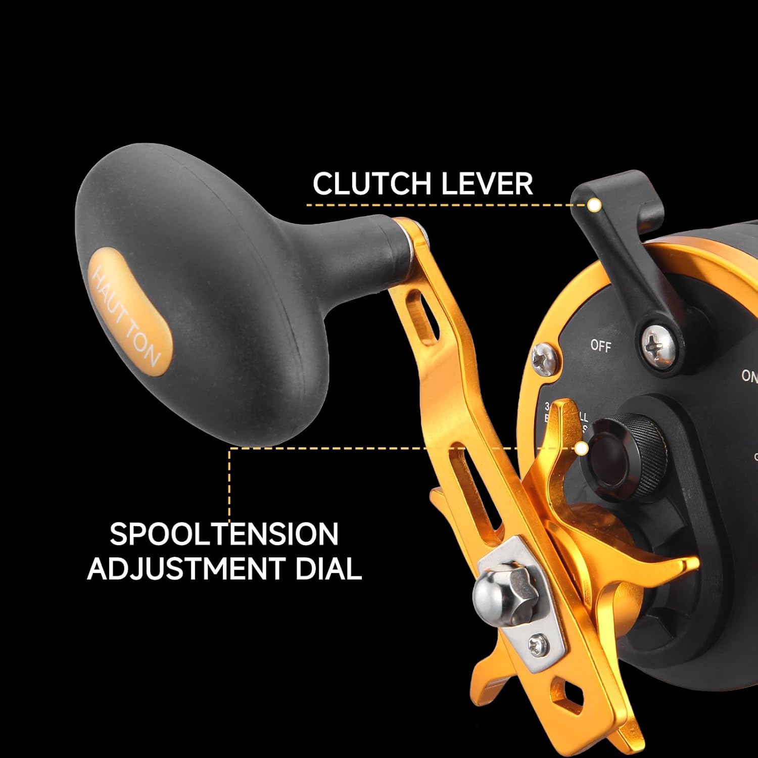 HAUT TON Vortex Baitcasting Fishing Reels, Saltwater Inshore Surf Trolling Reel, Round Baitcaster Reel Up to 44LBS Powerful Max Drag, Conventional Reel for Catfish, Musky, Salmon