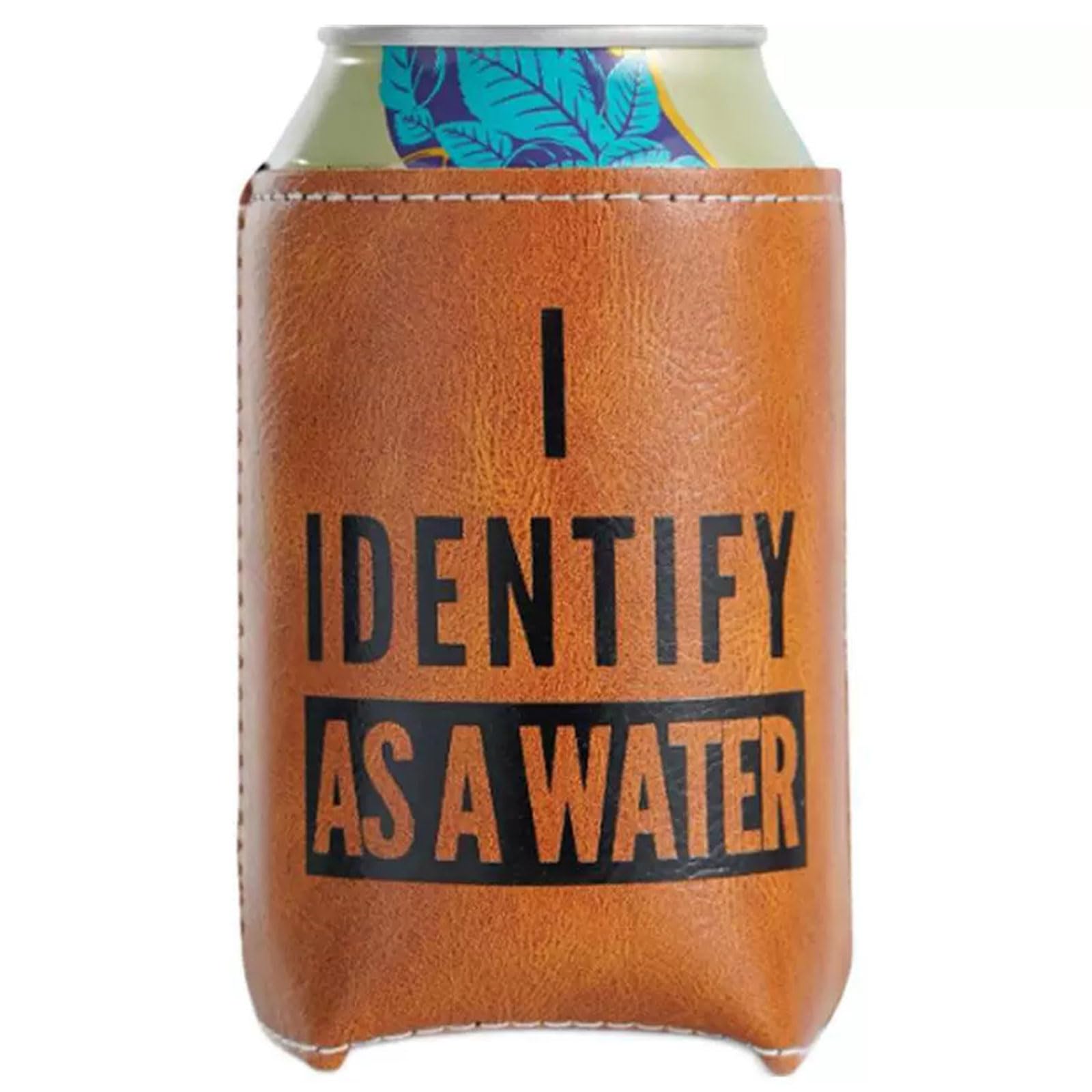 Open-Top Can Sleeve in Faux Leather, Standard Beverage Can Holder with Stitched Trim for Daily Drinks and Picnics Beverage Sleeve Faux Leather Holder Stitched Standard Open Top Drink Picnic Drink
