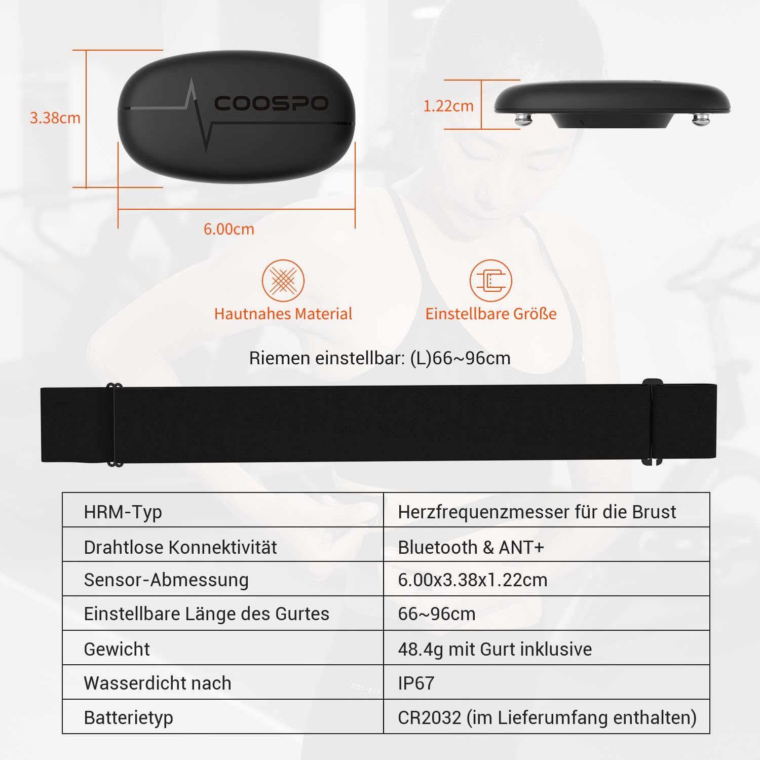 COOSPO H6M Herzfrequenzmesser Pulsgurt Brustgurt Bluetooth ANT+ Konnektivität, Herzfrequenz Sensor EKG-Messung IP67 Wasserdichter, Kompatibel mit Wahoo, Elite HRV, Rouvy, adidas Run, Kinomap, Pulsoid