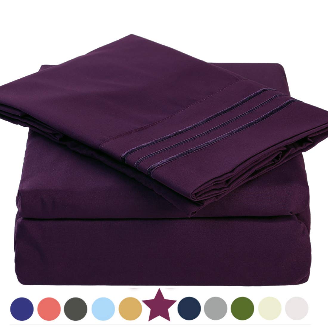 TEKAMON Premium 4 Piece Bed Sheet Set 1800TC Bedding 100% Microfiber Polyester - Super Soft, Warm, Breathable, Cooling, Wrinkle Free - 10-16" Extra Deep Pockets, King, Purple