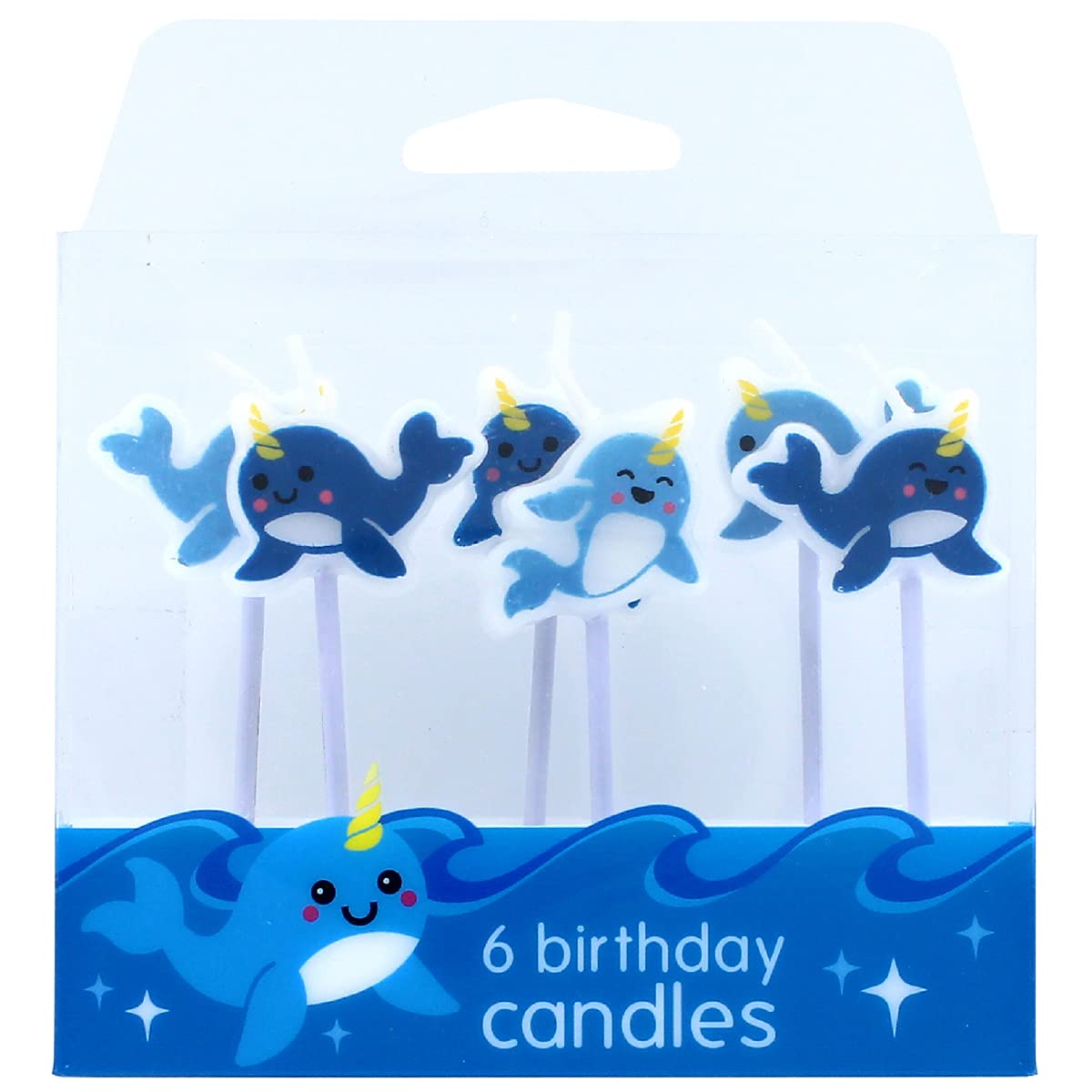 Baked With Love Narwhal Birthday Cake Candles, Narwhal Cake Decorations - Pack of 6 Candles, 70 mm