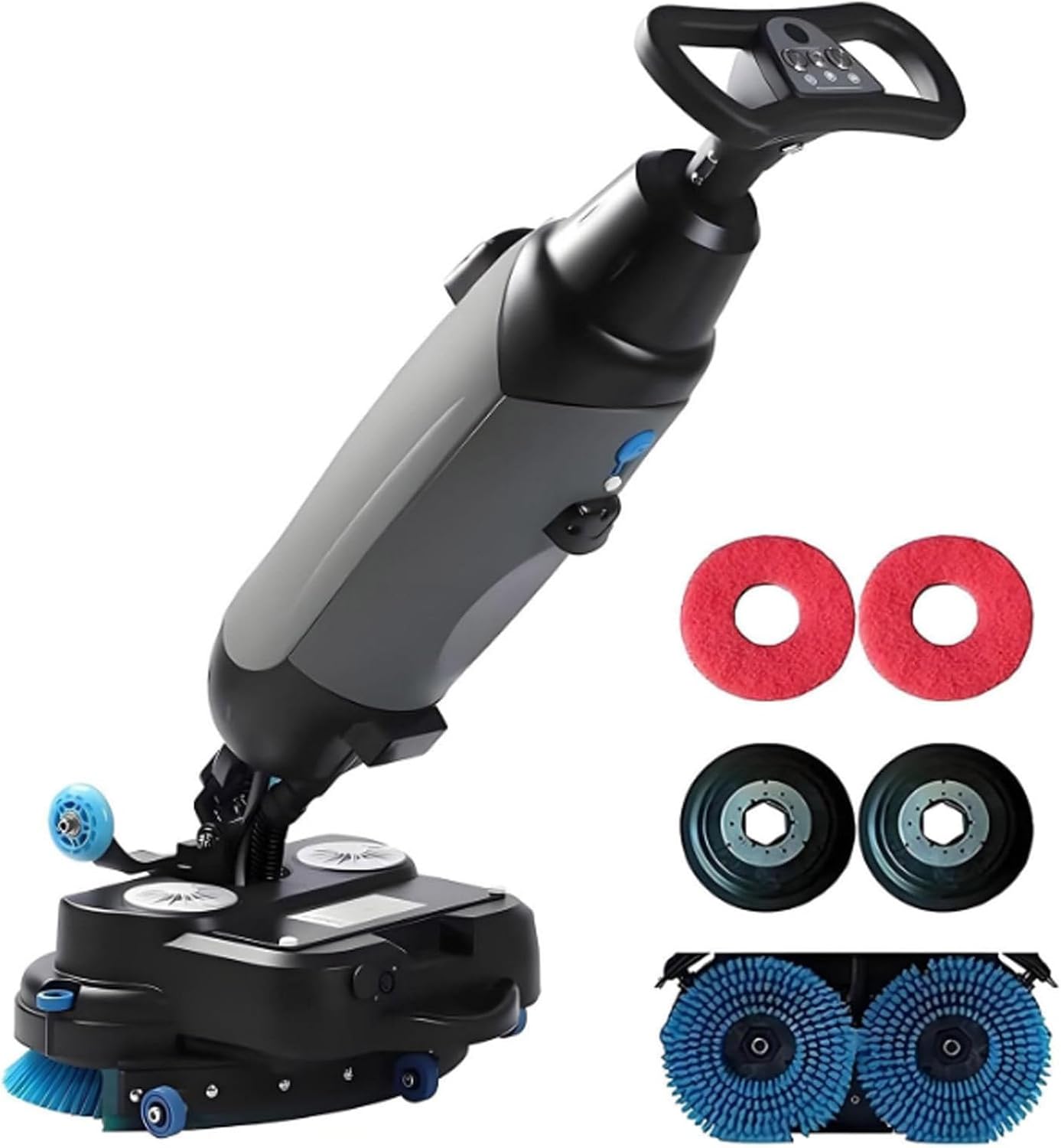 Commercial Floor Scrubber Machine Lightweight Electric Floor Cleaner with 17" Cleaning Width, Rotary Double Brushes, 360° Rotating Head Multi-Functional Floor Buffer Polisher Machine Grey