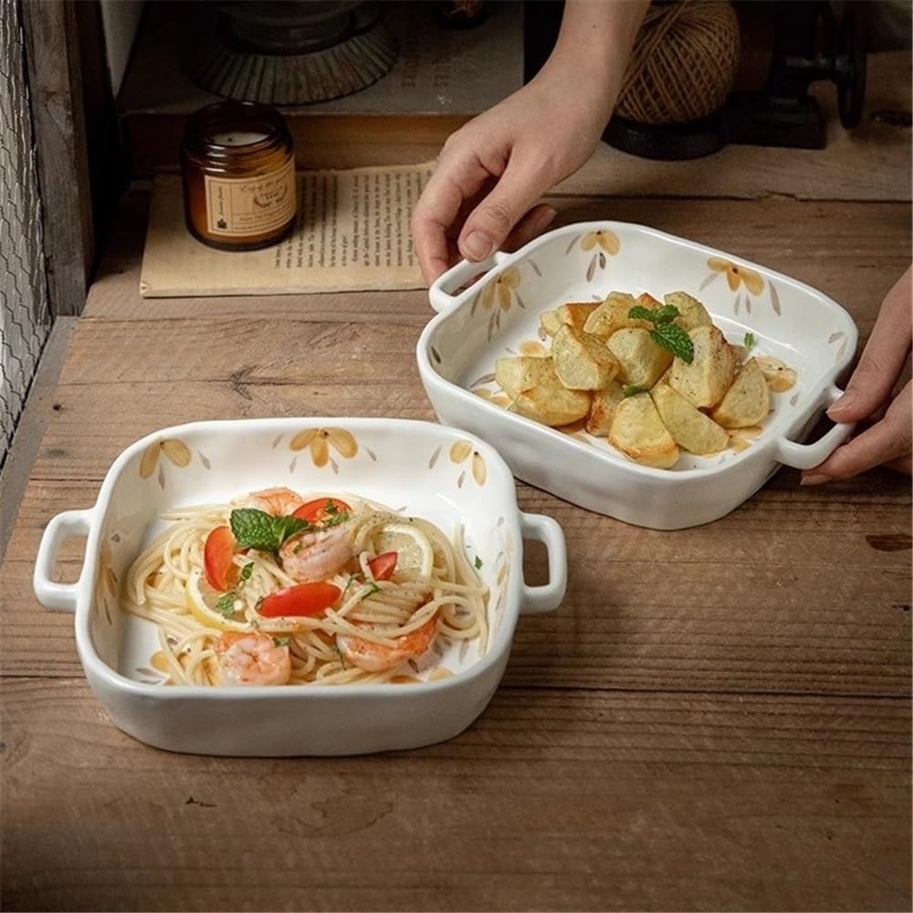 Bol de cuisson carré créatif à double oreille Pain