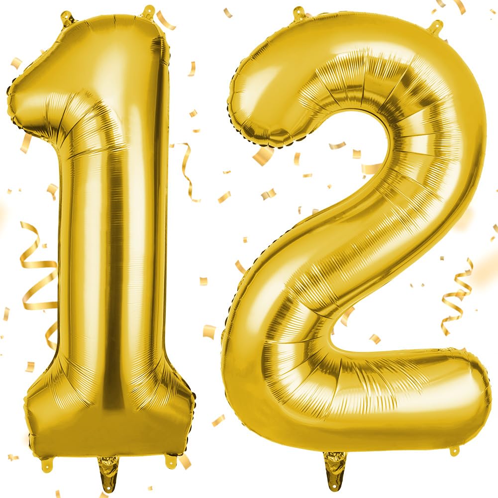 OFFCUP 40 Inch Number 12 Balloon, Large Self Inflating Foil Balloons