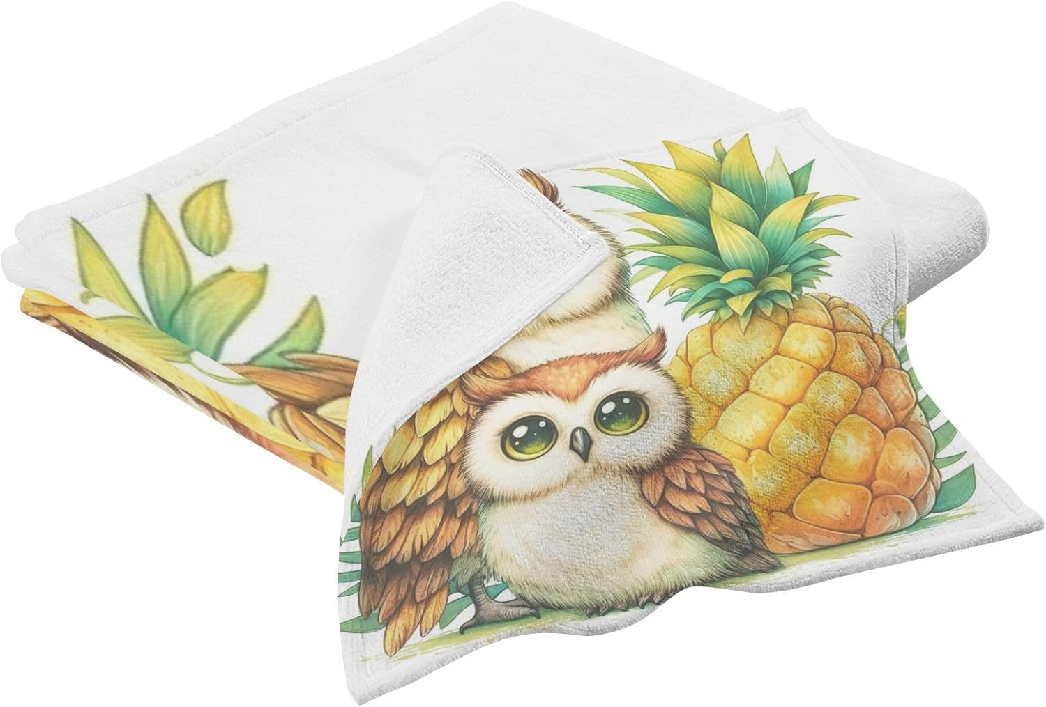 Hand Towels Premium Soft and Highly Absorbent Owl and Pineapples 2 Pcs Towels for Bathroom Set 100% Cotton Decorative Face Towels