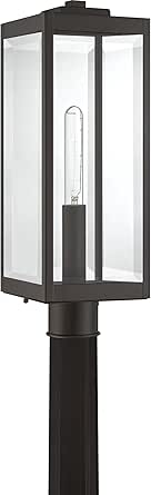 Quoizel Westover Outdoor Post Lantern, 21.25 Inch 1-Light Western Bronze Modern Lamp Post, Clear Beveled Glass, Outside Pole Light for Patio, Porch, Fences, Garden, Pool or Driveway