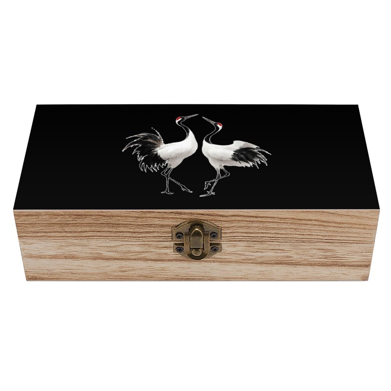 HLBSDM Red-Crowned Cranes Dancing Wooden Storage Box Craft Memory Keepsake Treasure Chest Box Jewelry Organizer