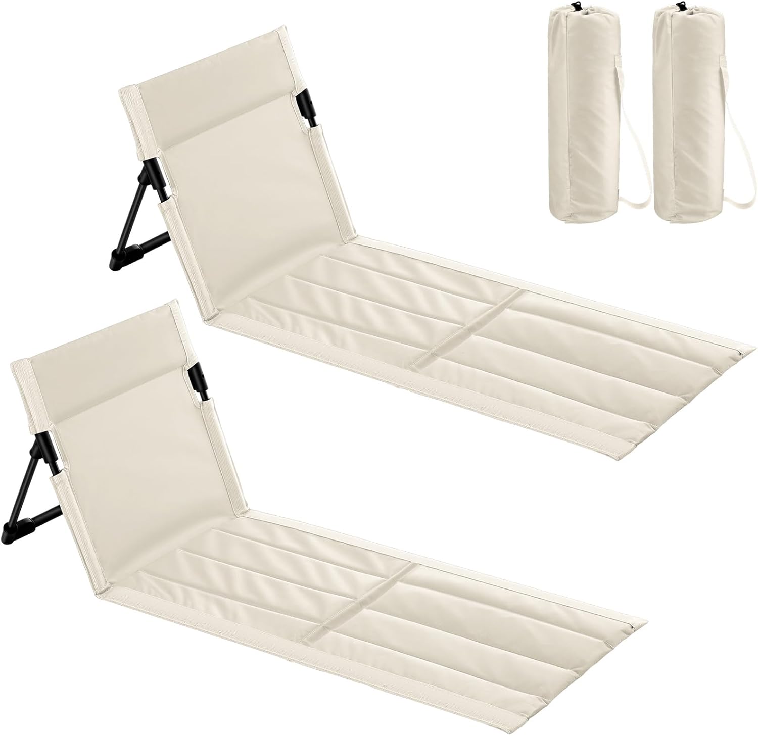 Vicenpal 2 Pack Foldable Beach Lounge Chairs Portable Lightweight Beach Mat Lounger Chairs with Back Support Pool Seat for Sunbathing Sand Tanning Outdoor Poolside Camping Picnic Lawn (Beige)