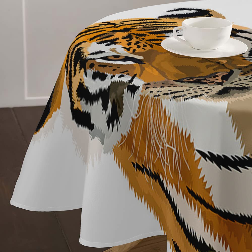 Lukery Nappe Ronde Avec Bord Élastique Nappe De Table Essuyable Anti-Taches, 3D Tigre Nappe Bord Ajustable Pour Cuisine Jardin Exterieur Restaurants (Style F,Diamètre 160cm