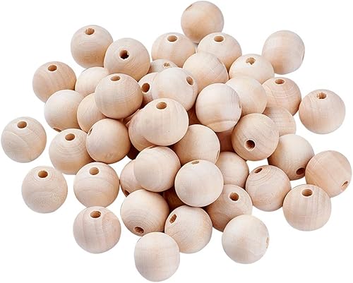 100 cuentas redondas de madera natural, bisque sin terminar, agujero grande, espaciador de madera, cuentas sueltas de 0.787 x 0.709 in para