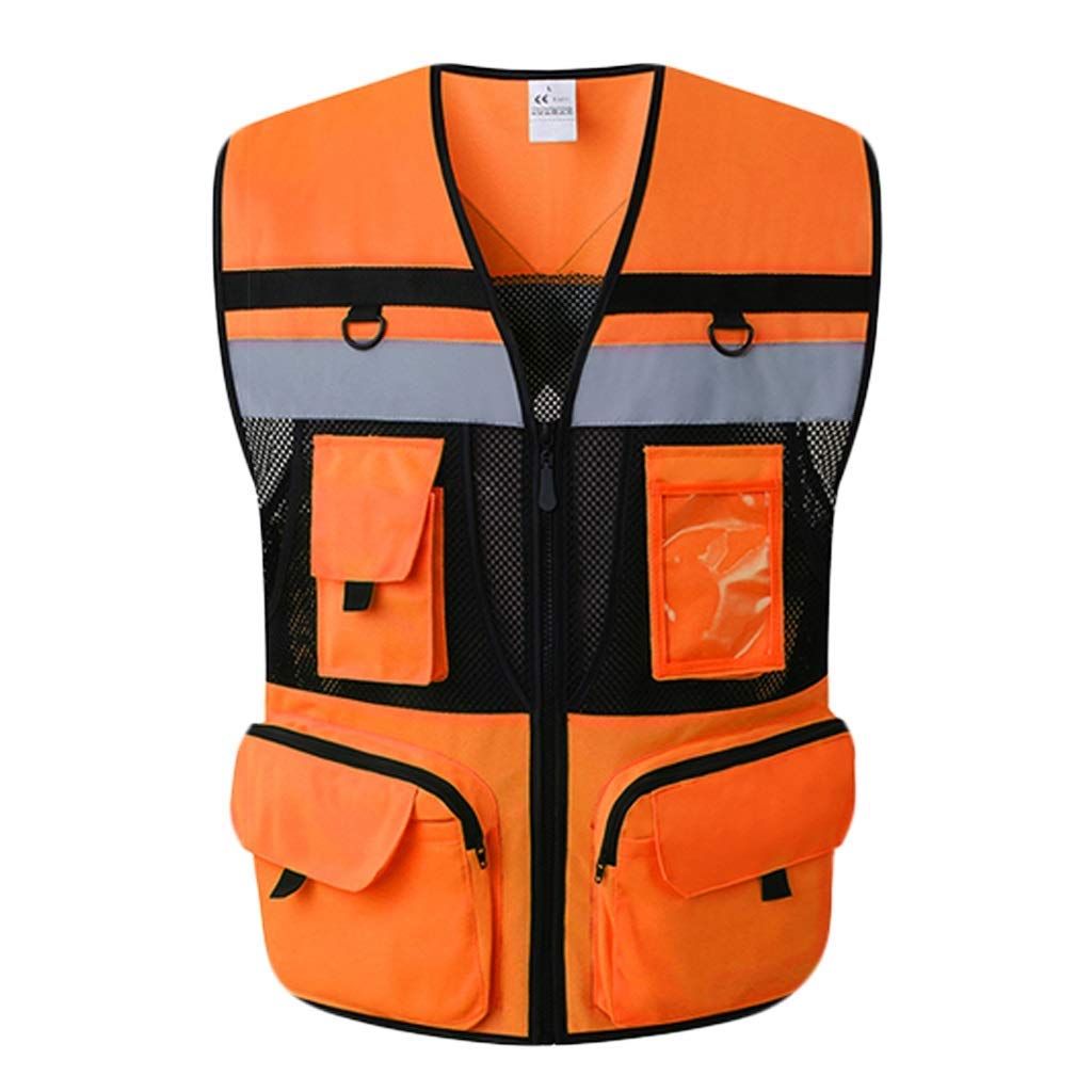 Chaleco de Seguridad para Hombres, Chaleco de Seguridad Reflectante Ligero y Transpirable por la Noche Ropa de Trabajo Chaleco de Alta Visibilidad 2 Piezas (Amarillo Fluorescente, L)