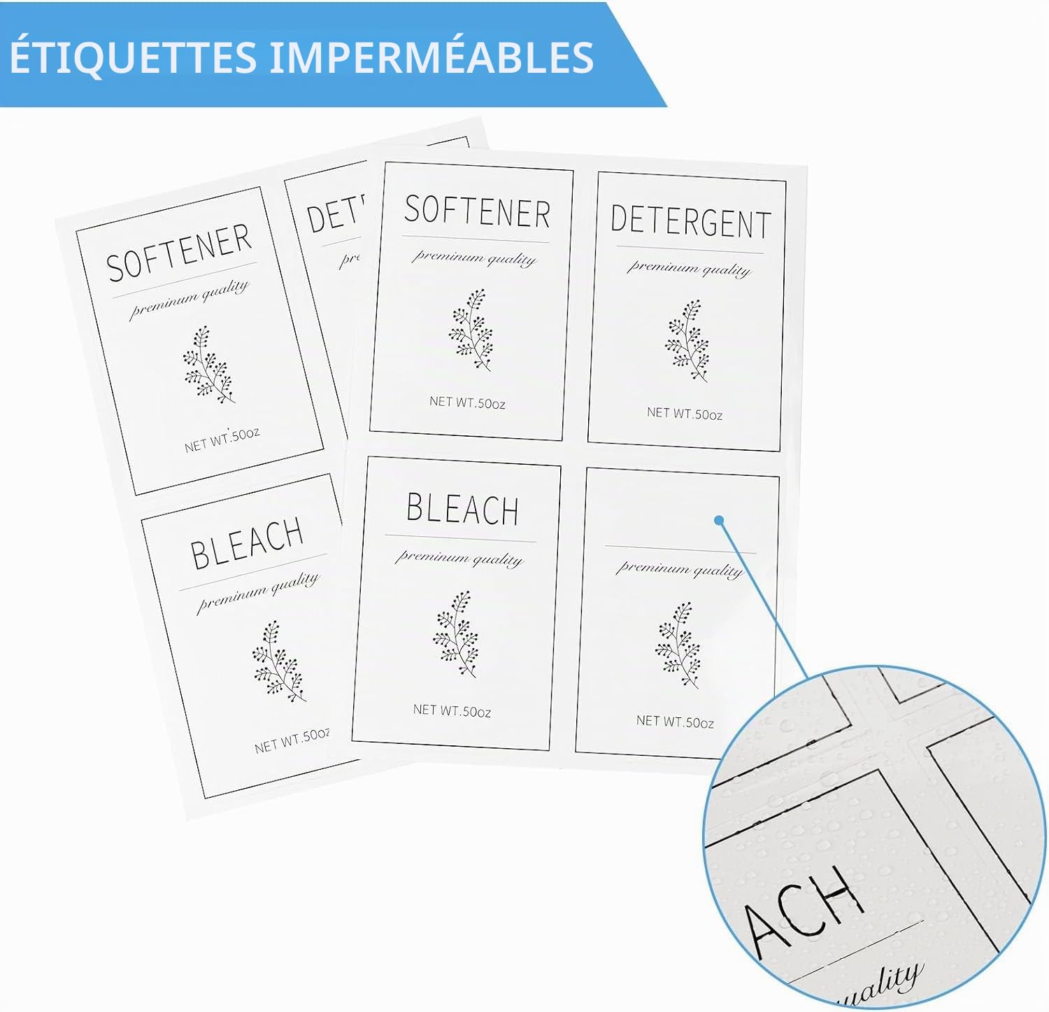 Lot de 2 distributeurs de détergent à lessive avec étiquettes et poignée pour l'organisation et le rangement de la buanderie - Facile à verser - 1,417,5 g - Pour décoration de buanderie,