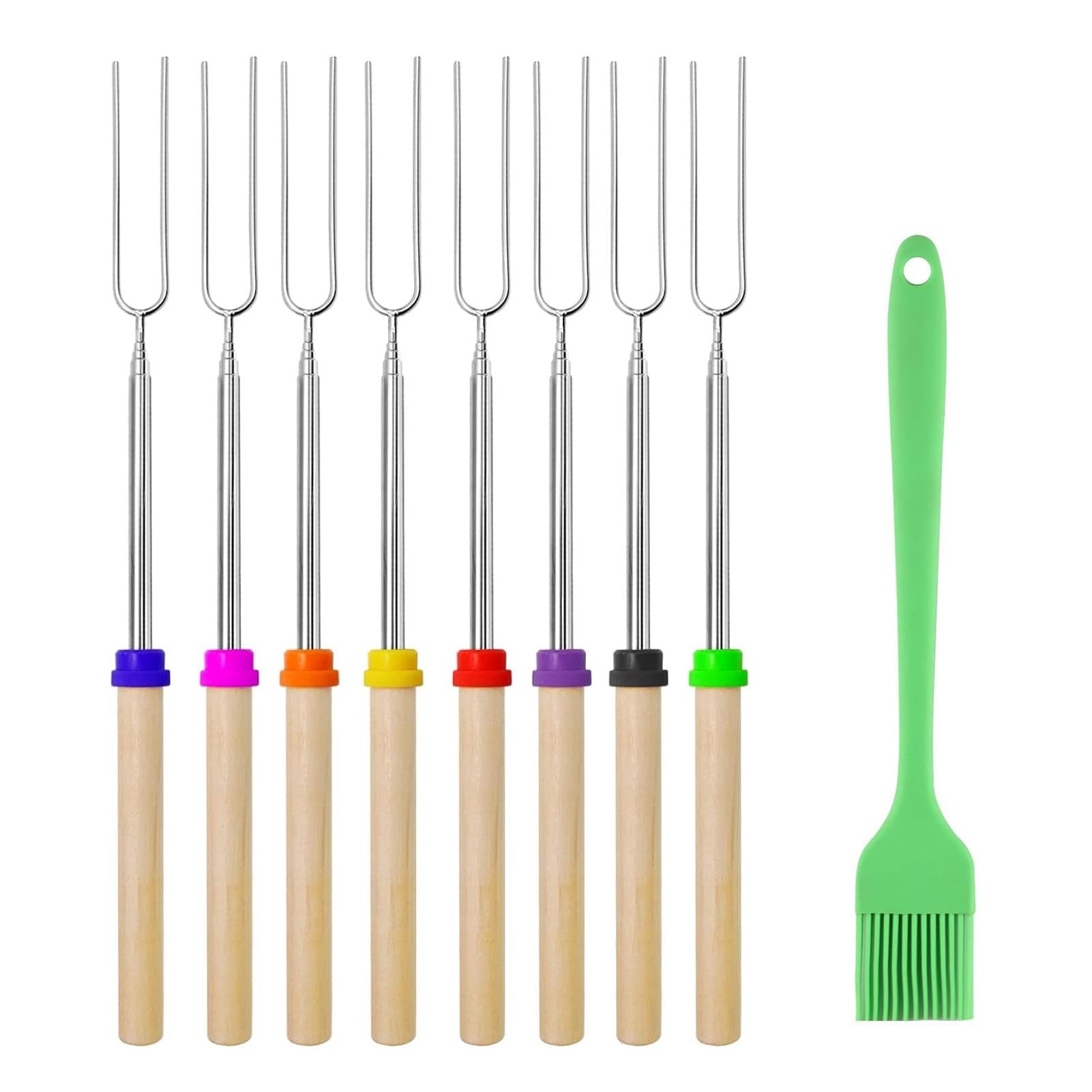 8 Pcs Extendable Marshmallow Toasting Forks, 12" - 32" Retractable Marshmallow Roasting Sticks for Fire Pits, Stainless Steel U Shape Barbecue Forks for Hot Dogs BBQ Skewers
