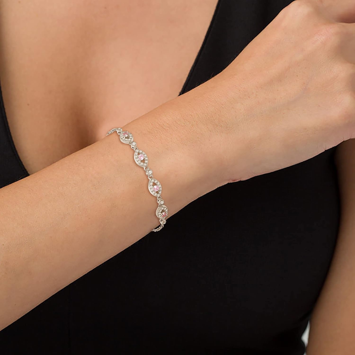 EVER FAITH Bridal Jewelry Set for Women, Stunning Teardrop Cubic Zirconia Birthstone Necklace Bracelet Earrings Sets Gift for Mothers Day/Valentines/Birthday/Christmas - Image 4