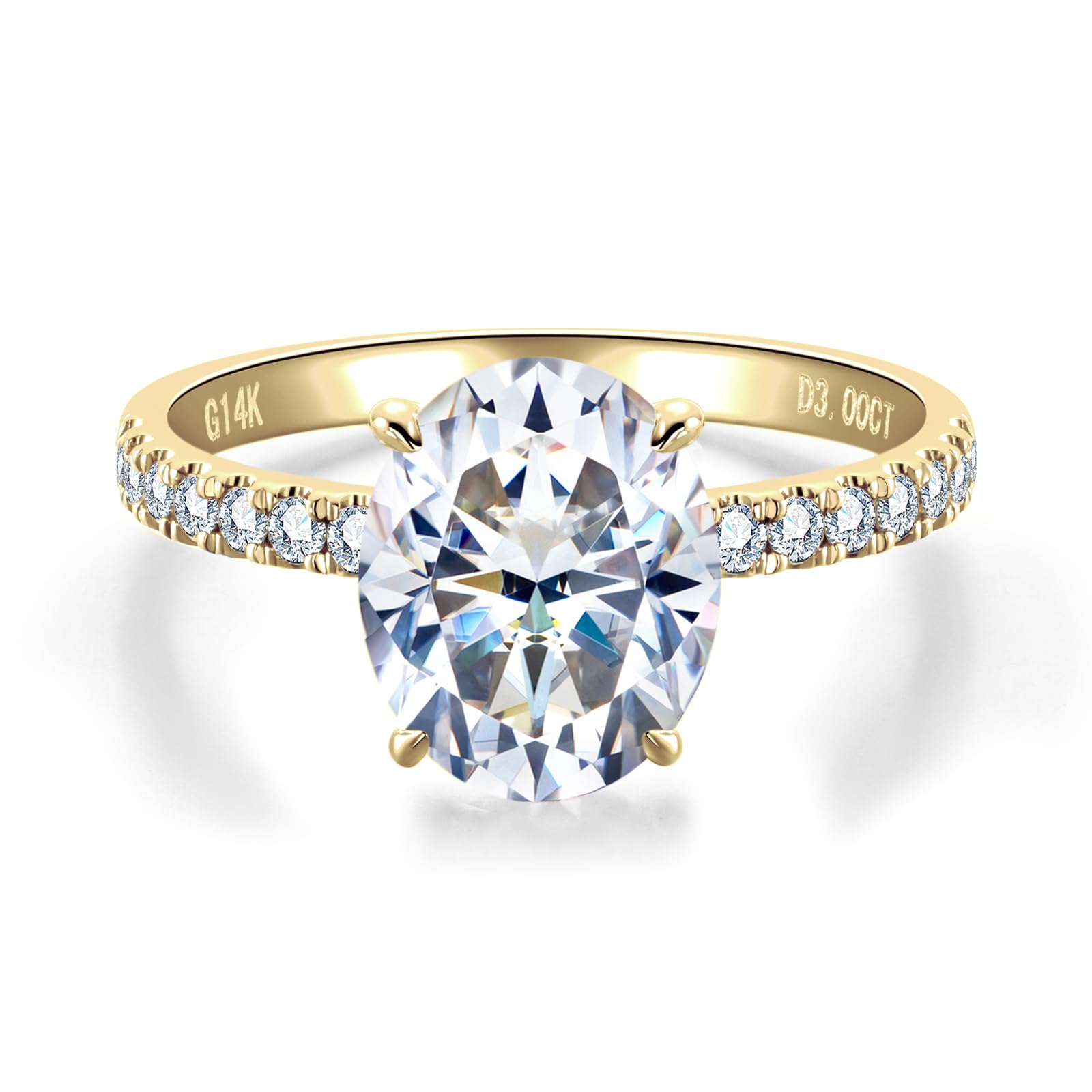 14K Solid Gold Side Stones Ring Round Princess Cut Centerpiece Moissanite Lab Grown Created Diamond D Color and