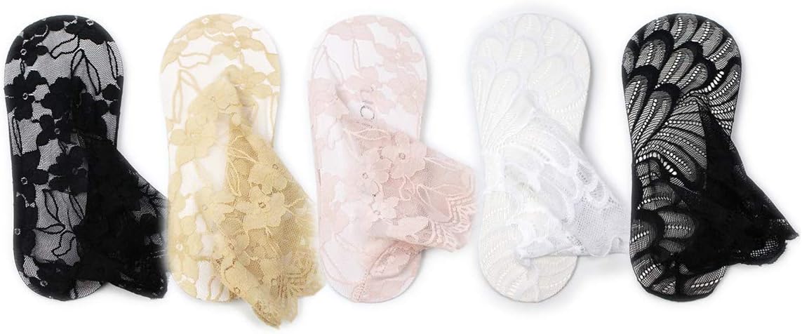 Women Sheer Transparent Lace Embroidery Panel Crystal Sparkly Socks 5 Pack