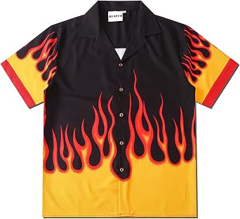 Women Flame Button Down Shirts Short Sleeve Men Bowling 3D Graphic Tops Print