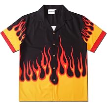 Women Flame Button Down Shirts Short Sleeve Men Bowling 3D Graphic Tops Print