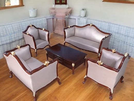 NAAZ HANDICRAFT Sofa Set 7 Seater 3+2+1+1 with Center Table for Living Room Minimal Handcarving Design Cushioned Seats Tea...