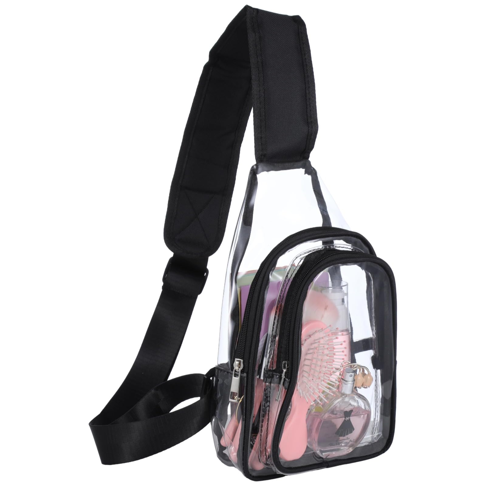 Generisch Transparente Tasche für Stadionevents, klare Stadion-Umhängetasche, unisex, PVC mit Reißverschluss, wasserfest, mit schwarzer Einfassung, für Sportspiele, Konzerte, Partys und Alltag