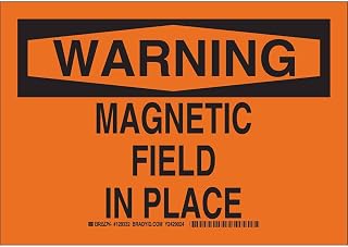 Brady 129332 Radiation and Laser Sign, Legend "Magnetic Field In Place", 7" Height x 10" Width, Black on Orange