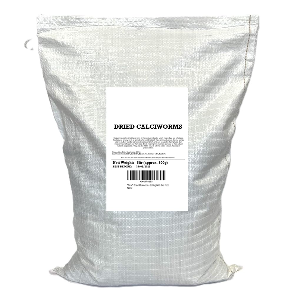 Premium Dried Calciworms 2.5L Bag Wild Bird Food (Approx weight 375g - 2.5 litre) MCW (Higher Cacium alternative to Mealworms