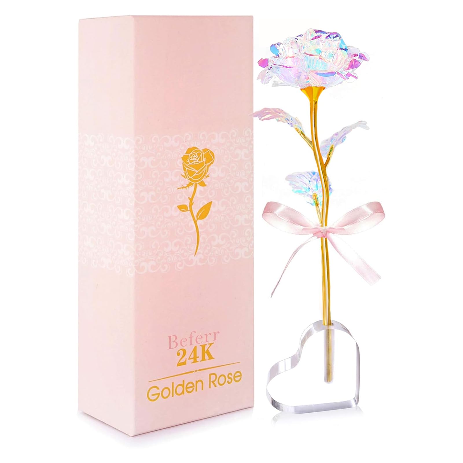 Valentines Galaxy Colourful Rose Gifts for Her Enchanted Rainbow Flower Gift with Heart Base Birthday Rose Gifts for Women Best Present for Girlfriend Mum Wife Daughter Grandma Valentine Mothers Day