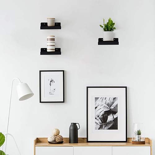 Miniatura 6 de Juego de 3 estantes flotantes pequeños para pared, estante pequeño de 6 pulgadas, organizador de montaje en pared, estante colgante de madera para