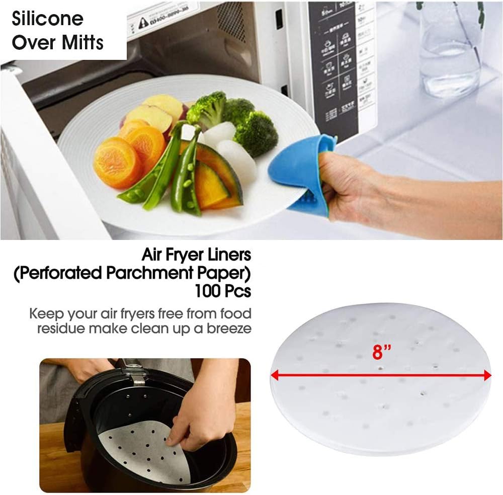 Newox Air Fryer Accessories, Set of 12, Fit all 3.7QT - 6.8QT Power Deep Hot Air Fryer with 8 Inch Cake Barrel, Pizza Pan, Cupcake Pan, Oven Mitts, Skewer Rack