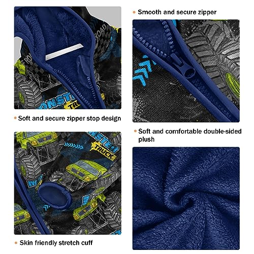 Image of Aflyko Boys Fleece Monster Truck Off Road Cool Zip-Up Hoodie Long Sleeve Outerwear Soft Coat Girls Hooded Jacket Kids Fashion Outwear Warm Sweatshirt 5T