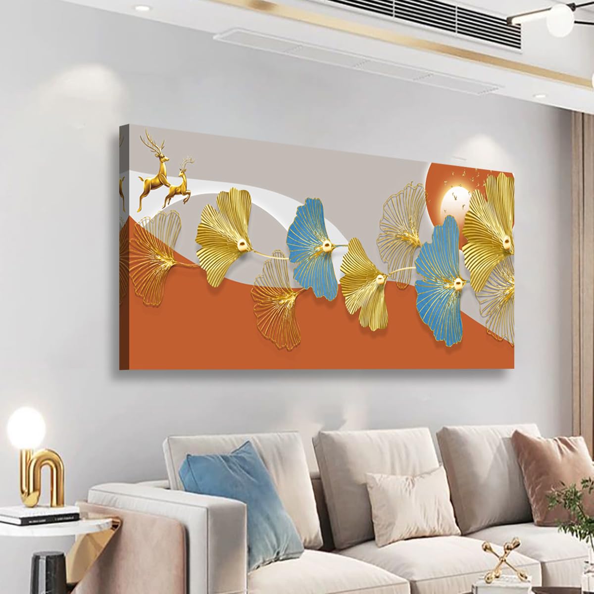 Abstract Wall Art Bedroom Wall Decor Living Room Large Golden Canvas Wall Art Office Farmhouse Paintings Artwork Modern Textured Ginkgo Biloba Leaf Wall Art Prints Pictures 20 * 40inch