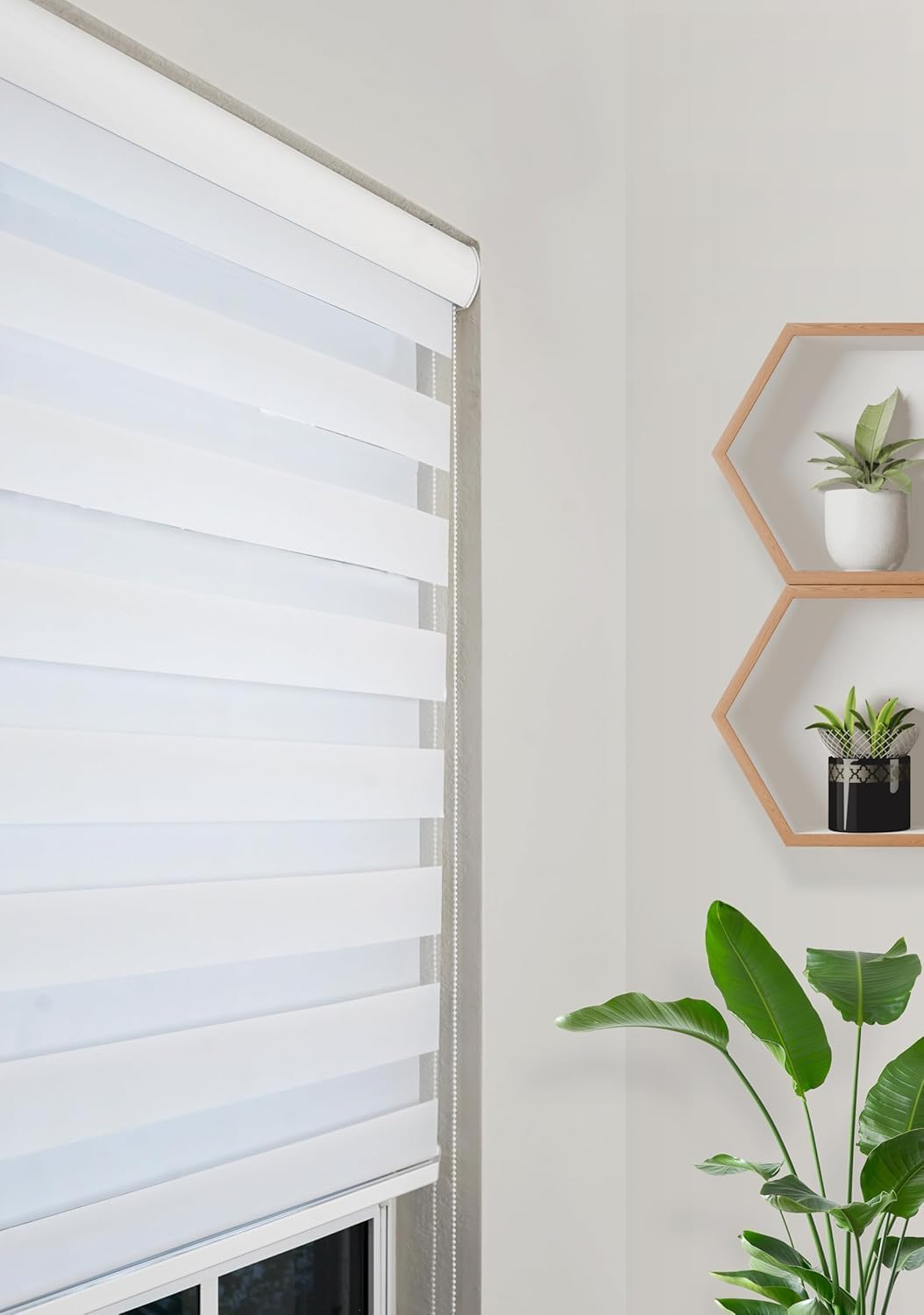 White Color Custom-Cut Size Zebra Blinds for Indoor Windows Light Filtering & Room Darkening Shades Roller Shades Patio Glass Door Width Size from 10" to 95" and Height from 27" to 126"