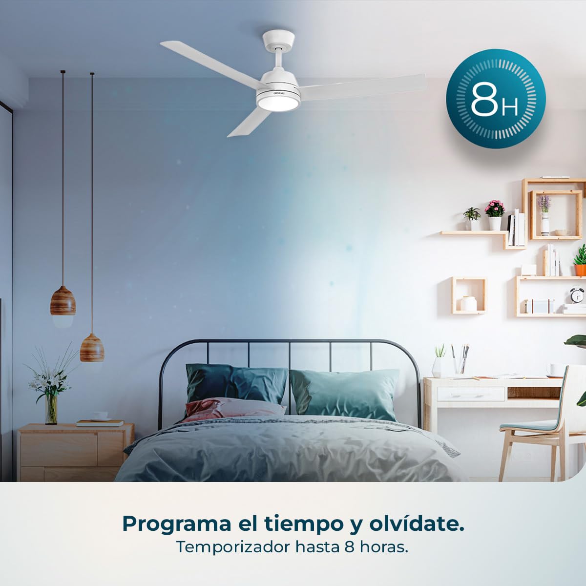 Cecotec Ventilador de Techo con Luz EnergySilence Aero 452 QuickSnap White. 30W, Motor DC, Diámetro 52" (132cm), 3 Aspas, 3 Tonos LED, Mando a Distancia, Temporizador, Montaje Rápido con un “Click” | Fernbedienung, Timer bis 8 Std., 6 Geschwindigkeitsstuf