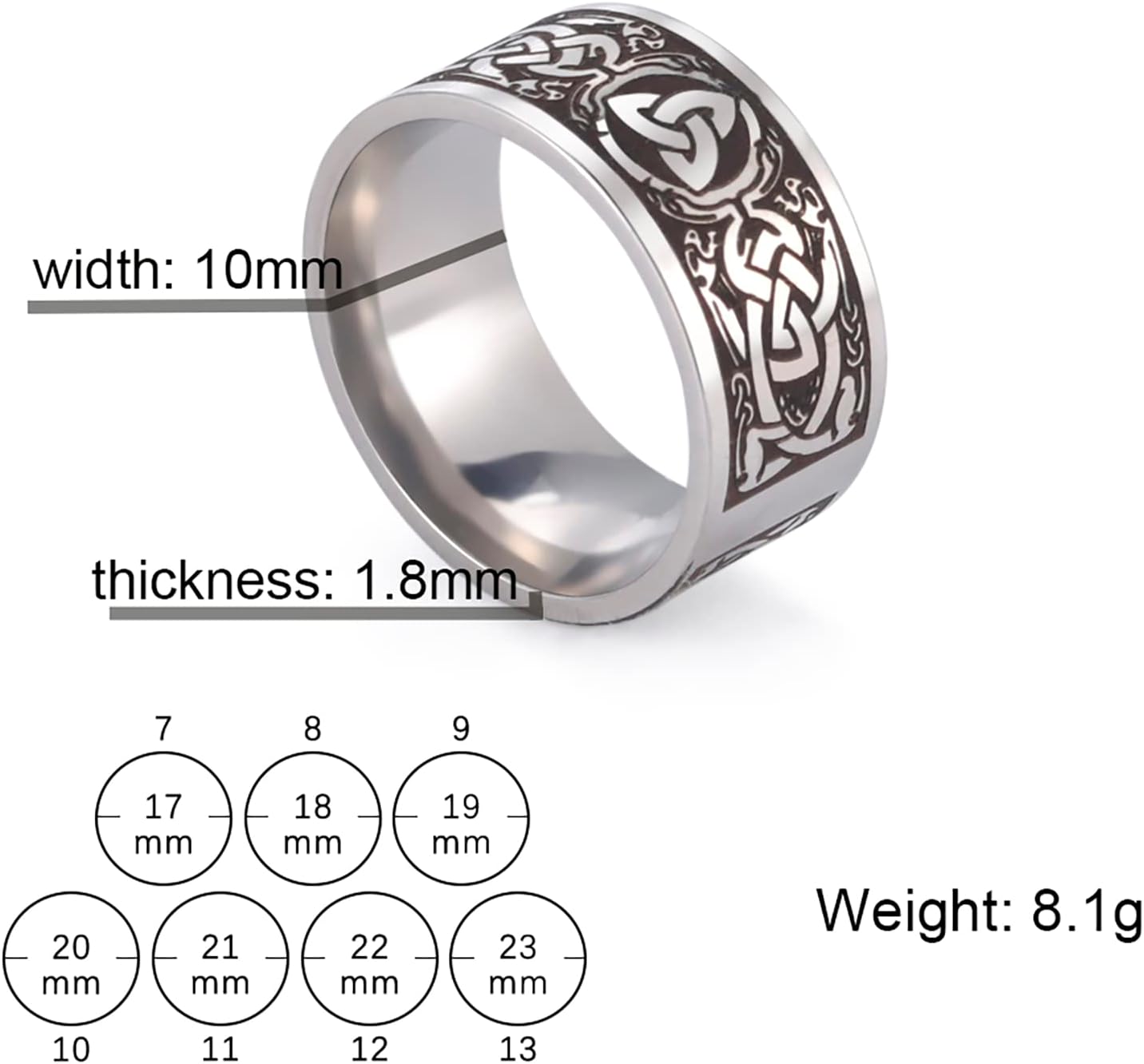 Triquetra Trinity Knot Ring Witches Knot Irish Celtic Knot Claddagh Ring Stainless Steel Nordic Viking Ring Band Jewelry for Men,Women - Image 8