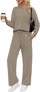 WIHOLL Women's 2-Piece Lounge Tracksuit Set, Soft Rayon Blend, Wide Leg Pants