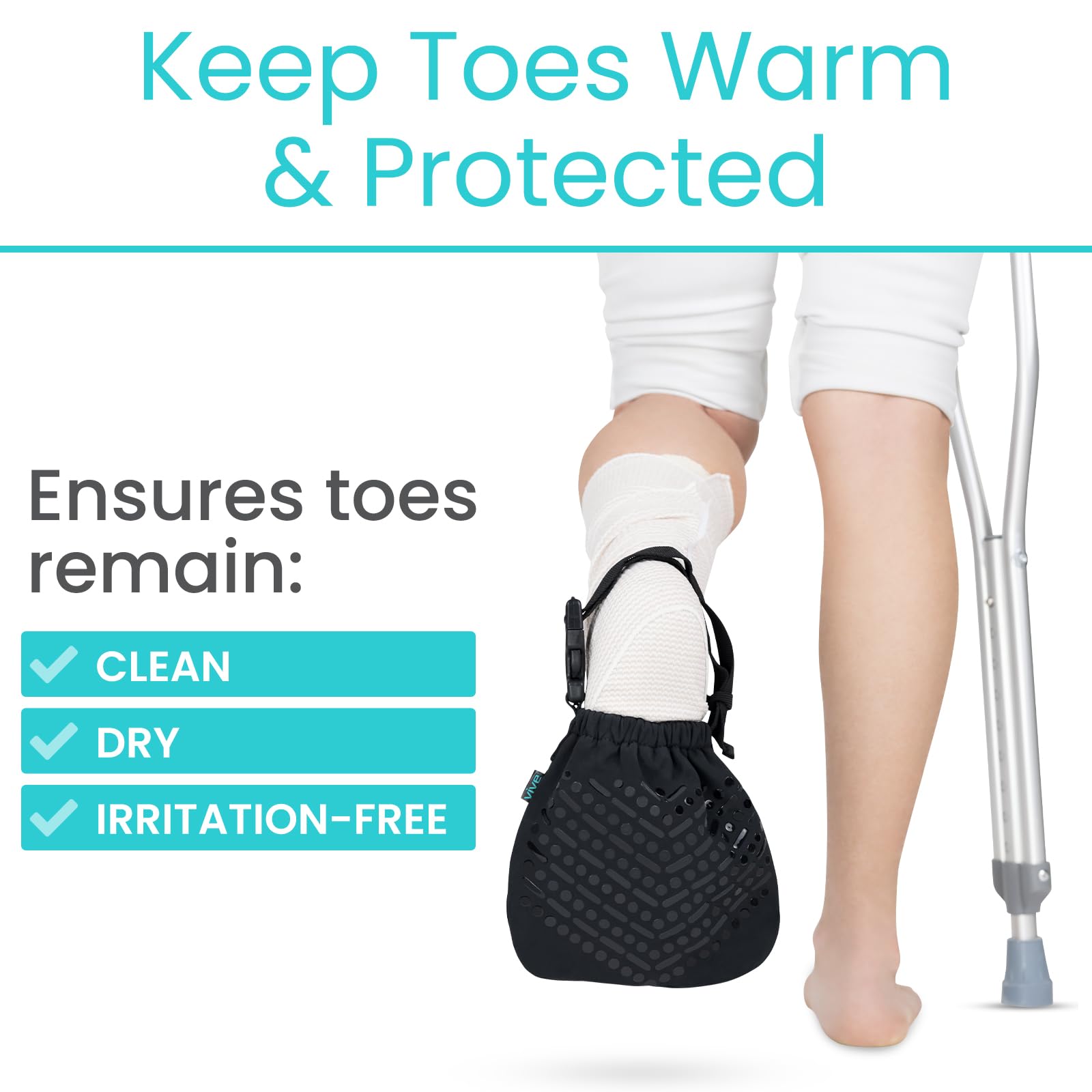 Vive Cast Toe Cover - Soft Sock Protector for Casted Foot - Broken Leg Accessories for Women, Men, Adults - Non Slip Bottom, Adjustable, Water Resistant Outer Material, Machine Washable