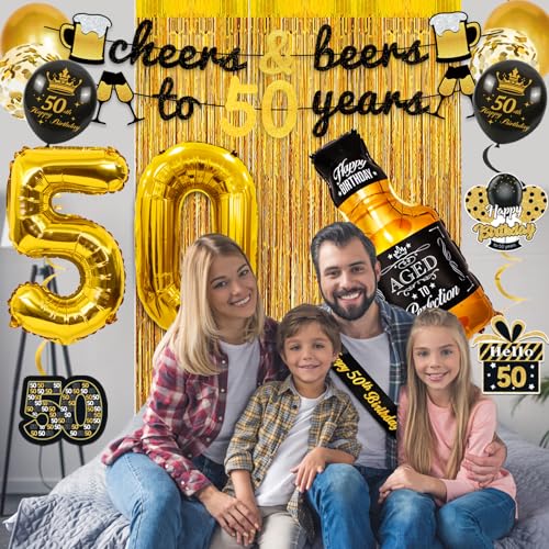50th Birthday Decorations for Men, 50th Birthday Party Decorations for Him with Gold 50 Number Balloons,Cheers to 50 Years Banner for Men Black and Gold Happy 50th Birthday Decorations by Bluegogo - Image 6