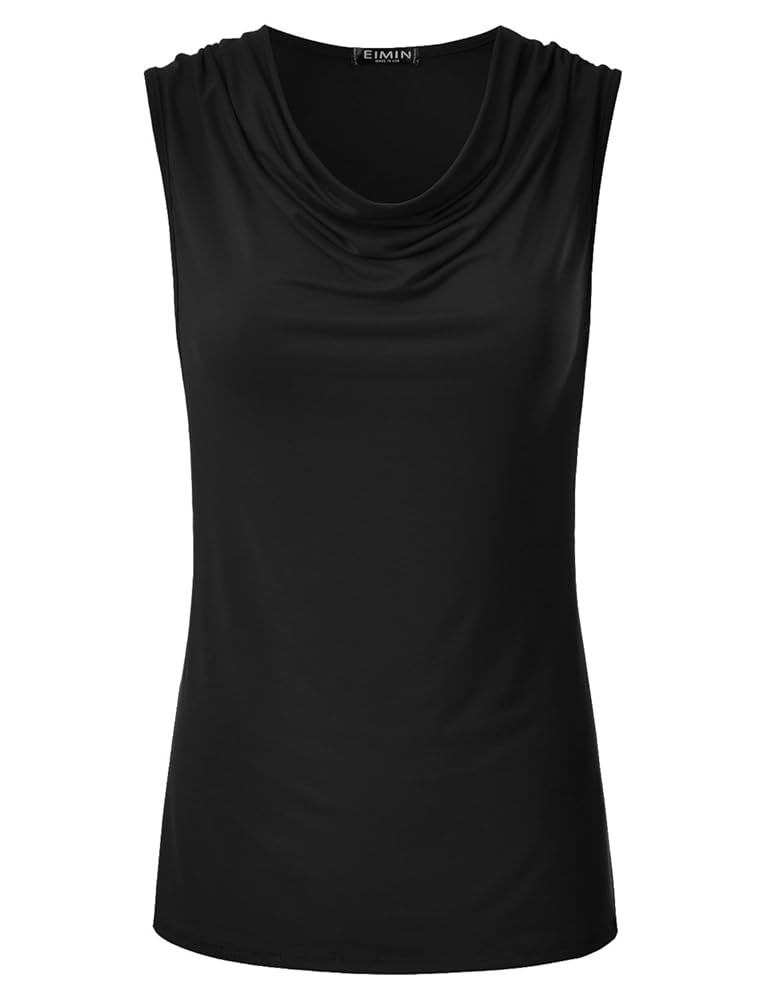 EIMIN Women's Cowl Neck Ruched Draped Sleeveless Stretchy