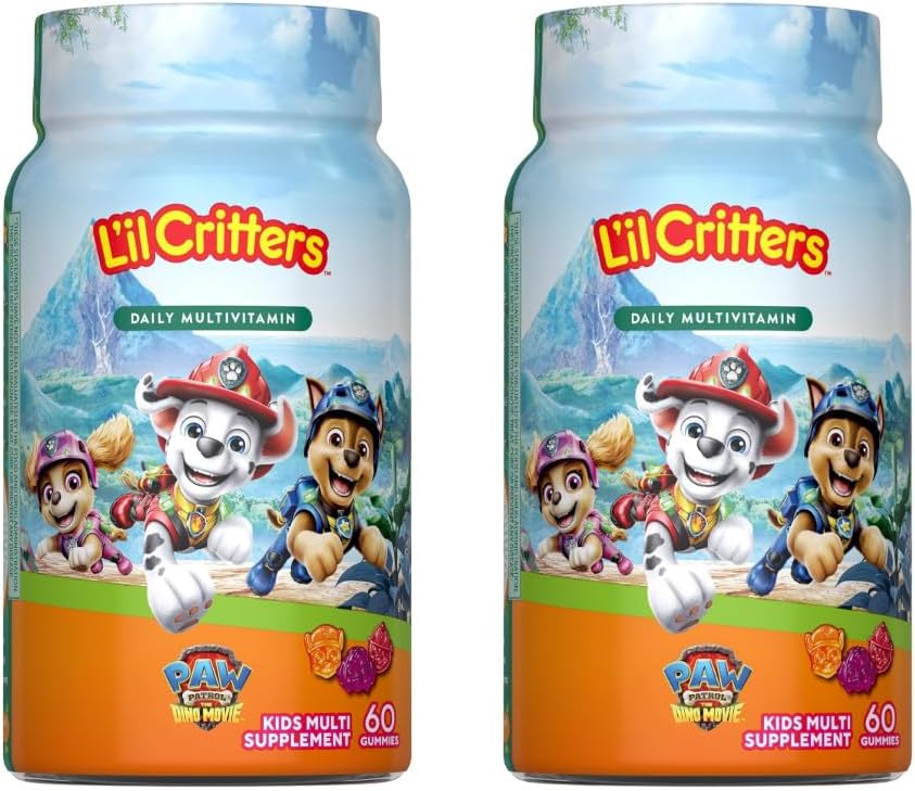 L’il Critters Paw Patrol Gummy Vites Daily Gummy Multivitamin for Kids, Vitamin C, D3 for Immune Support Cherry, Orange and Blueberry Flavors, 60 Gummies (Pack of 2)