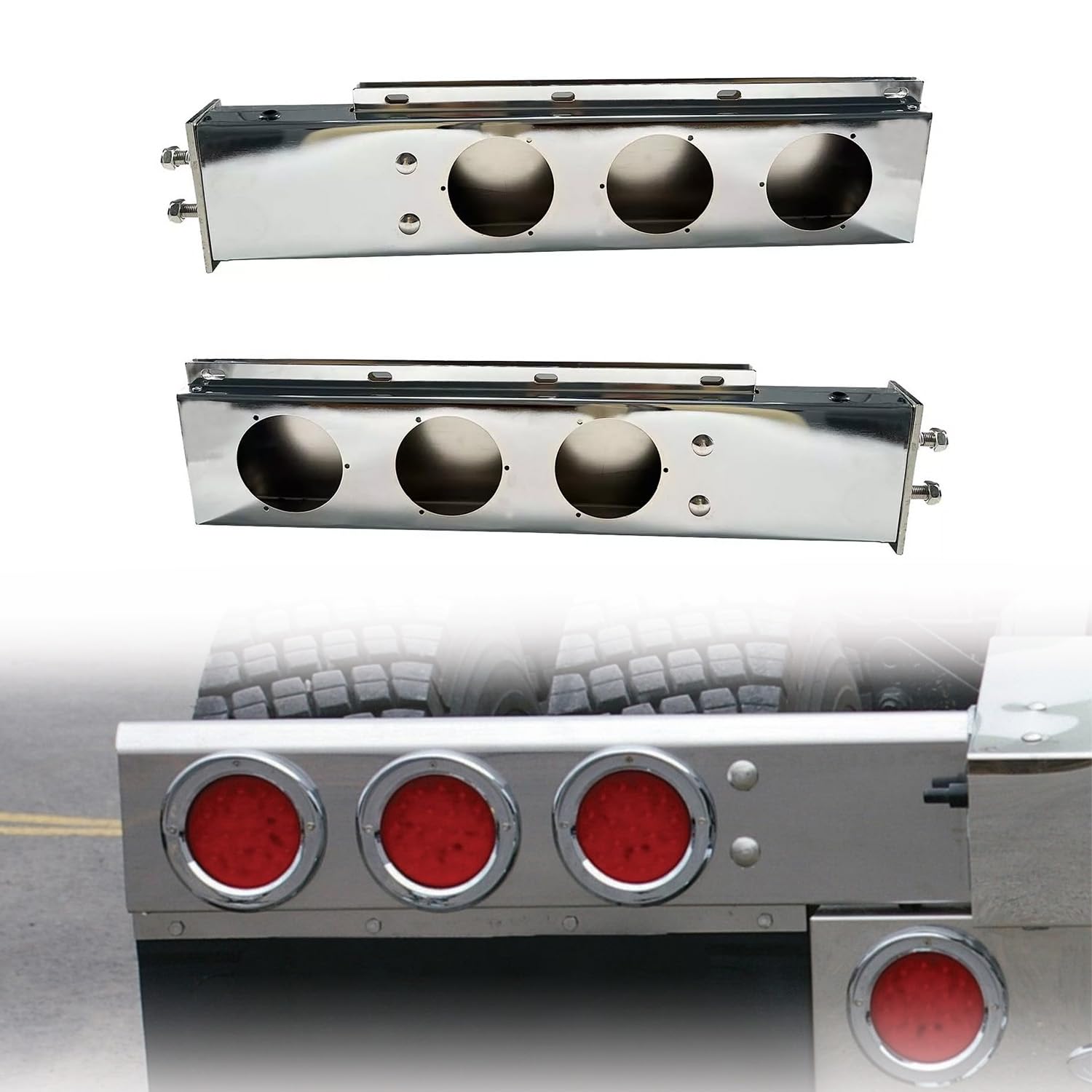30" Chrome Mud Flap Hanger For Semi Trucks – 2-1/2" Bolt Spacing, 4" Light Cutouts (Set Of 2)