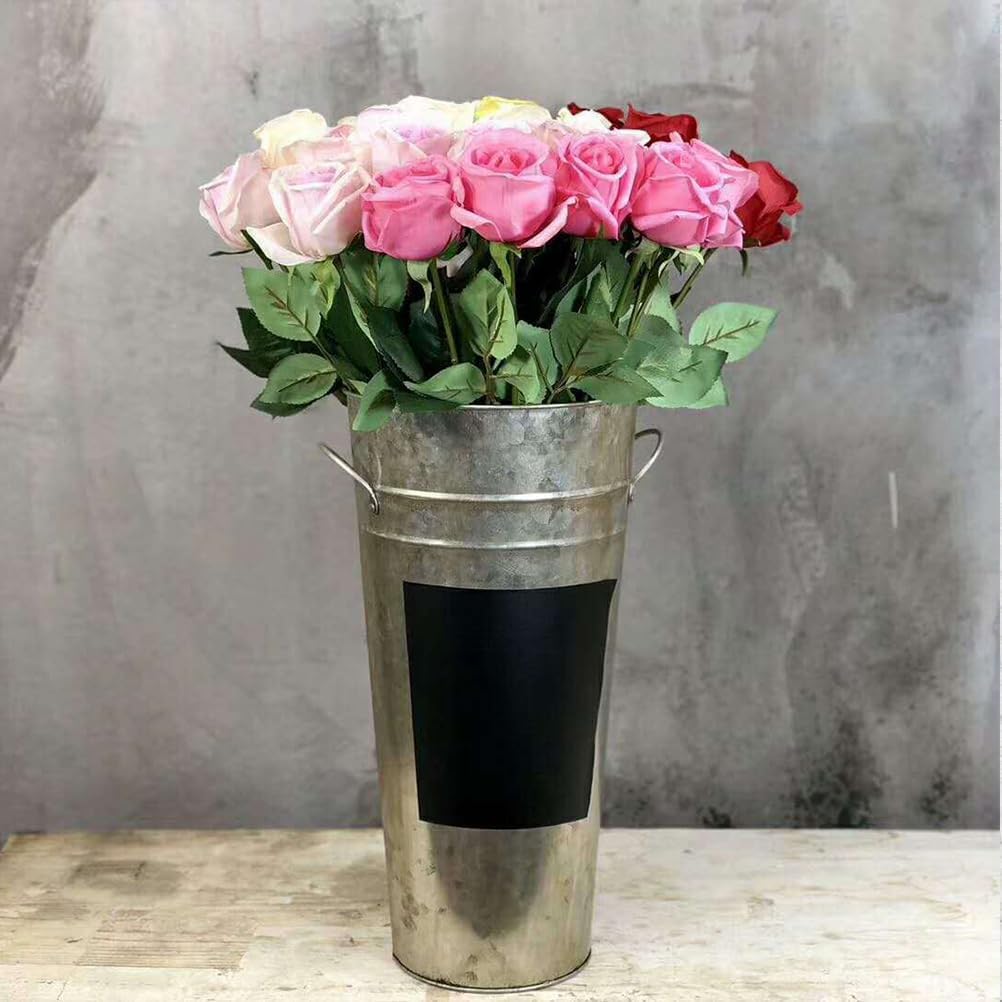 GANAZONO Waterproof Blackboard Sticker Iron Sheet Flower Bucket Hydroponics Display Tub Small Galvanized Planter for Home Flower Shop 10X6X4 Inches